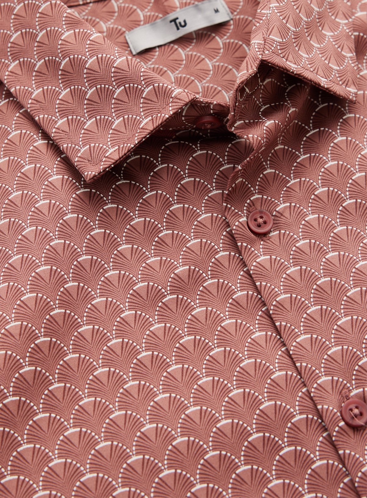 Dark Pink Geo Print Satin Short Sleeve Slim Fit Shirt XXL - Image 4 thumbnail